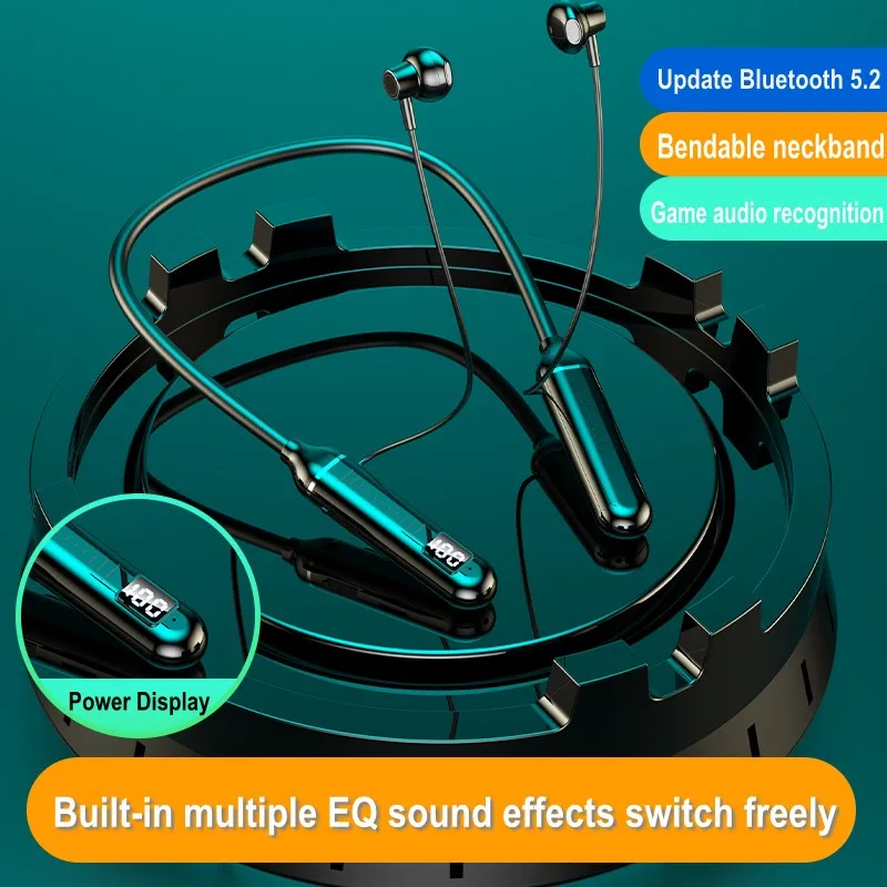 Спортивные наушники с шейным ремешком, Bluetooth-наушники, игровой светодиодный дисплей с батареей, беспроводной микрофон, стереогарнитура HIFI TWS, поддержка TF-карты