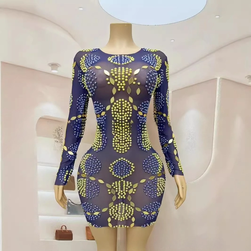 

Performance Costume Perspective Mesh Contrast Color Evening Dress Ball Modern Dance Costume Talent Show Jiang Beauty Party Dress