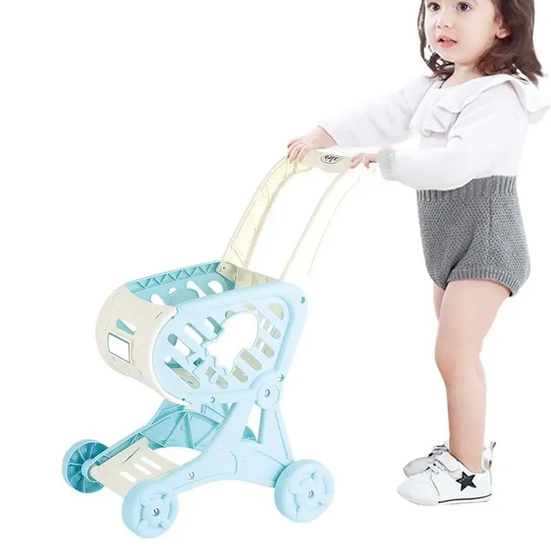 Mini Shopping Cart Toy Pretend Playset With Plug-in Design Supermarket Hand Trolleys Cart Dollhouse Furniture Toys For Kids