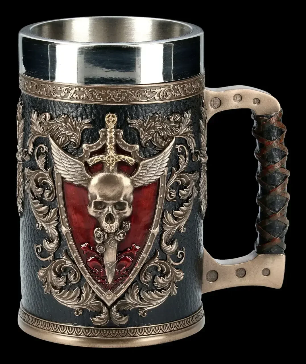 

Beer glass, 304 stainless steel glass, large draft beer glass with handle, ceramic relief glass, bar