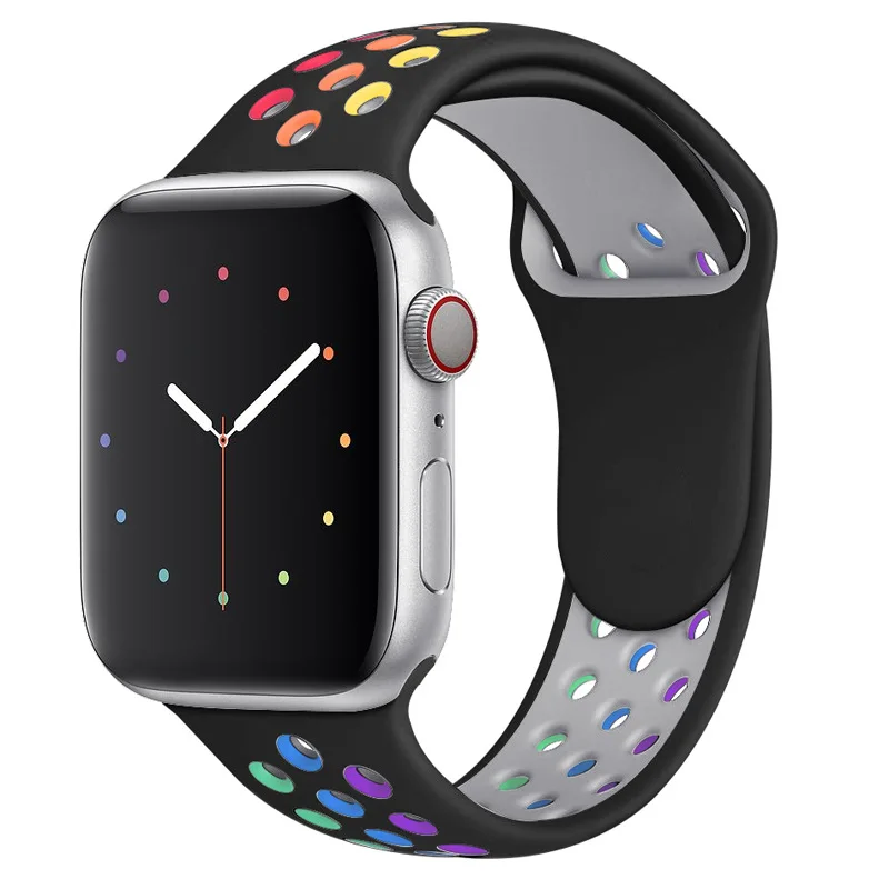 Rainbow Watch Band for iwatch 9 8 7 Rainbow Hole Silicone Strap for Apple Watch 49mm 45mm 44mm 38mm 40mm Watch Band Accessories