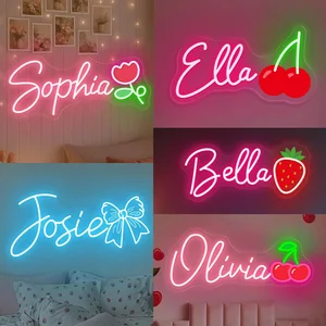 Custom Name Neon Sign,Cute Cherry UV Printing Name Sign,Girl's Room Nursery Dorm Decor,Home Wall Decor,Gift For Kids