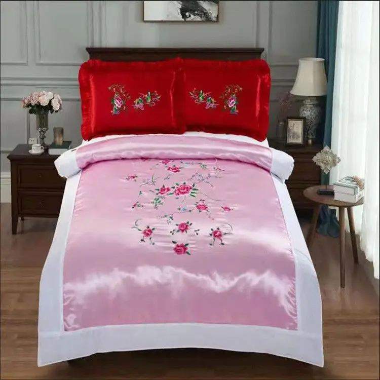No Pillow Cover glossy satin silk cover with zipper Embroidery floral bedspread home bedding