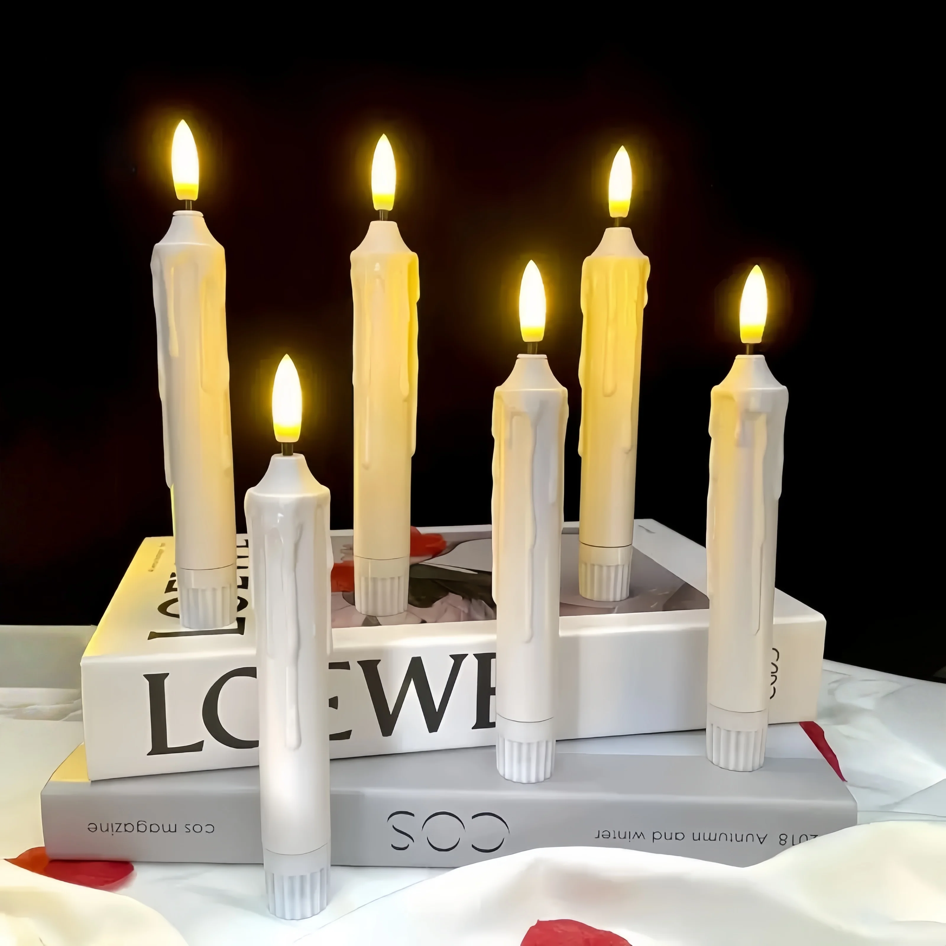Battery Operated led taper Candle 3D Wick w/Remote control Flickering Electric stick candle table Lighting Decoration H16.8CM