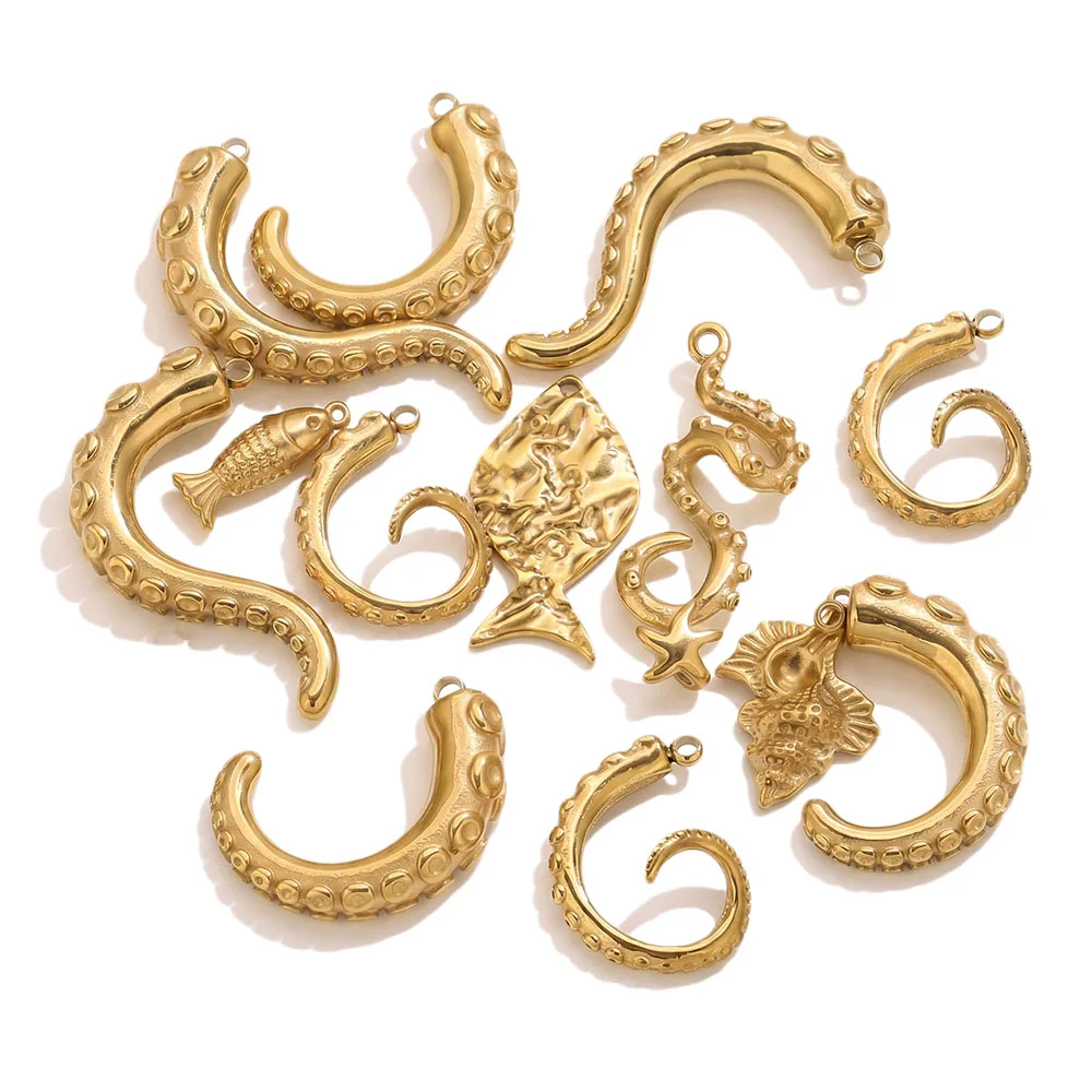 5 Stück vergoldete Edelstahl-Meerestier-Anhänger (Oktopus, Tentakel, Fisch, Seepferdchen) für DIY-Ohrringe und Schmuckherstellung – Detail 5