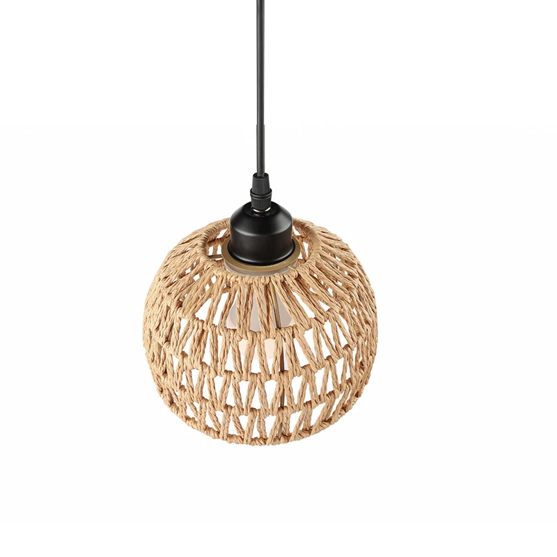 E27 Hemp Rope Woven Iron Pendant Lamp, Bulb Not Included, 1.2m Adjustable Hanging Wire for Kitchen Island Bar Corridor Decor