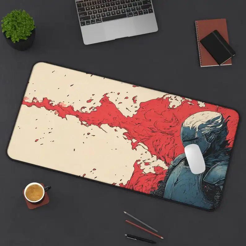 

XXL Red Gamer Desk Mat, Office Decoration, Alien Lovers Gift, XL Stylish Workspace, Non-Slip Waterproof Gaming Mouse Pad