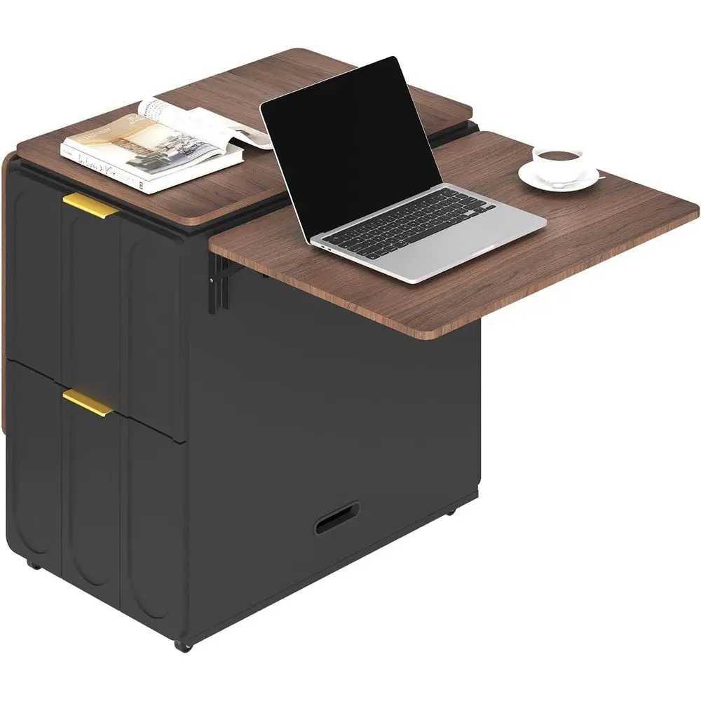 

Многофункциональный стол 3-в-1 с тумбой для хранения, 4 ящиками, блокируемыми колесами, розеткой, подходит для небольших домашних офисов, черный