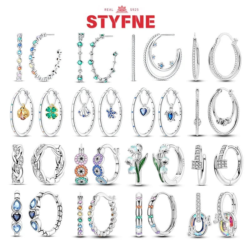 

New 925 Silver Classic Earrings Colorful Zircon Simple Geometric Line Heart Hoop Earrings for Women Fine Jewelry Birthday Gift