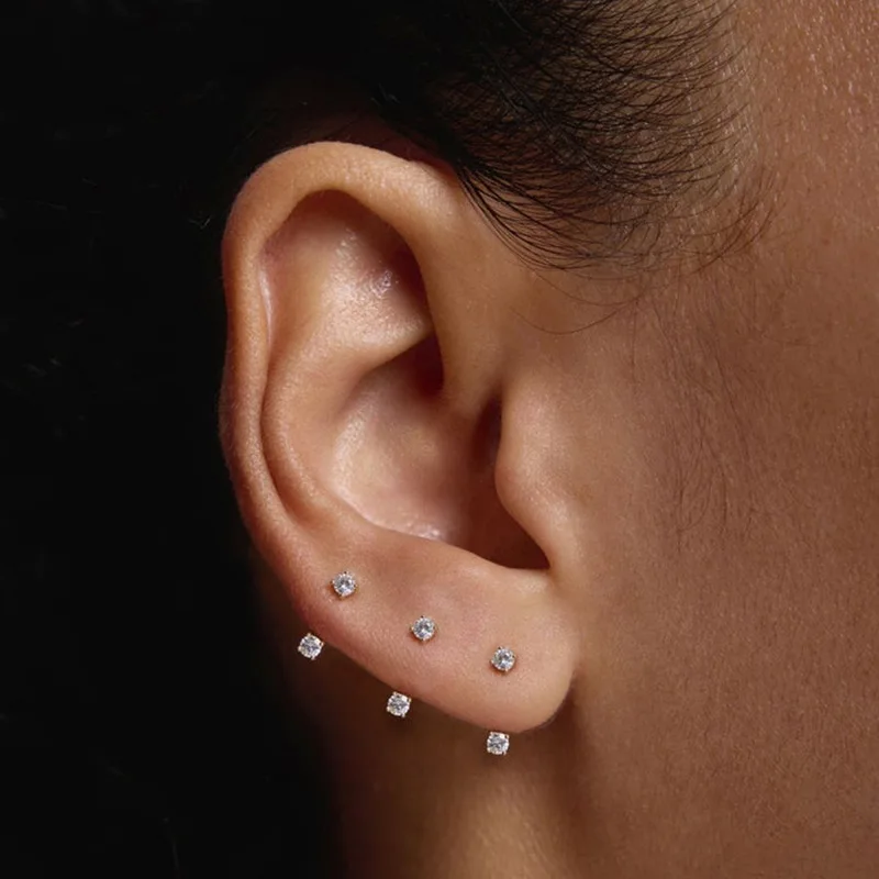 F.I.N.S 1PC 925 Sterling Silver U-shape Round CZ Cartilage Piercing Ear Bone Nose Ring Earring Stackable Hypoallergenic Jewelry