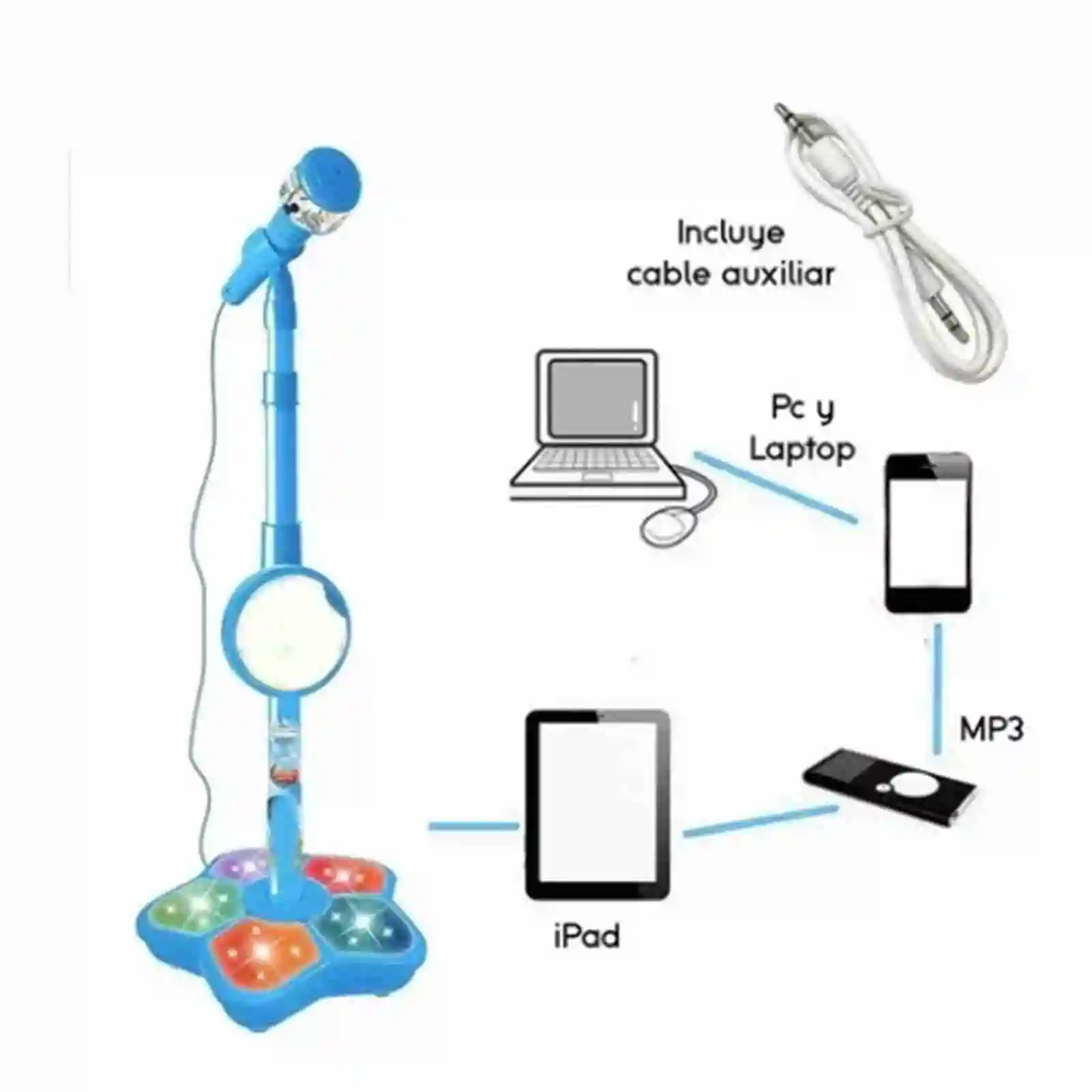 ZK30 Children Microphone Built in Lights Plastic Lightweight Kid Microphone with Stand Blue