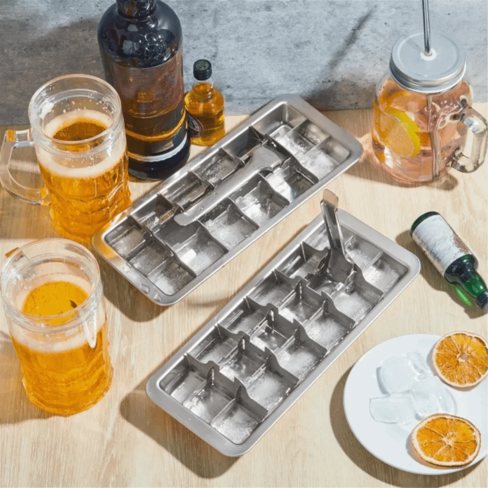 Household Stainless Steel Ice Cube Tray Movable Partition 18 Slot Ice Cubes Mold Rectangular Fast Freeze Ice Cube Maker Drinking