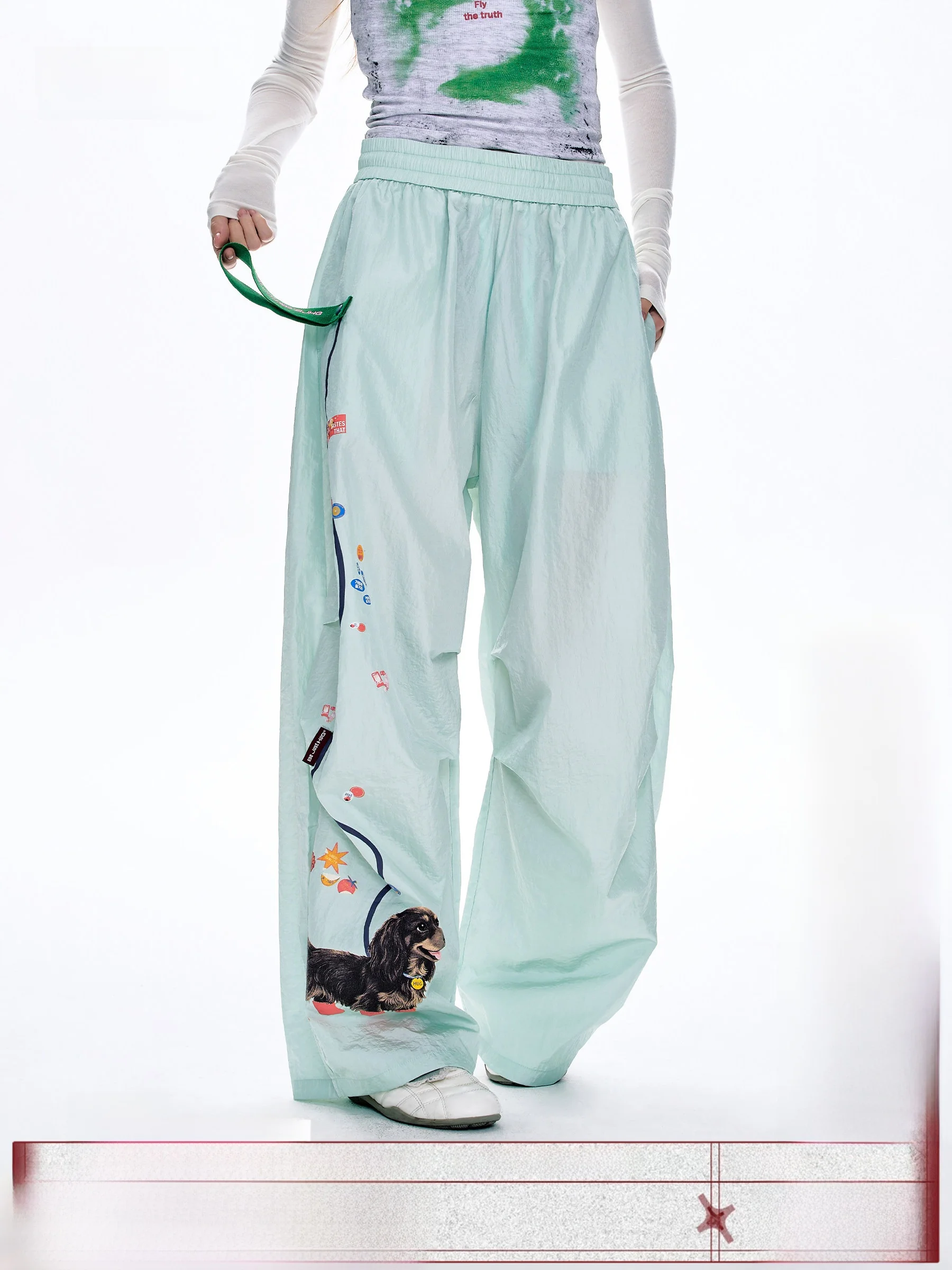 

BJHG Casual Dog Walking Pants Men's Spring Summer Loose Wide Leg Sports Long Trousers Women's Faionable Straight Leg Pants