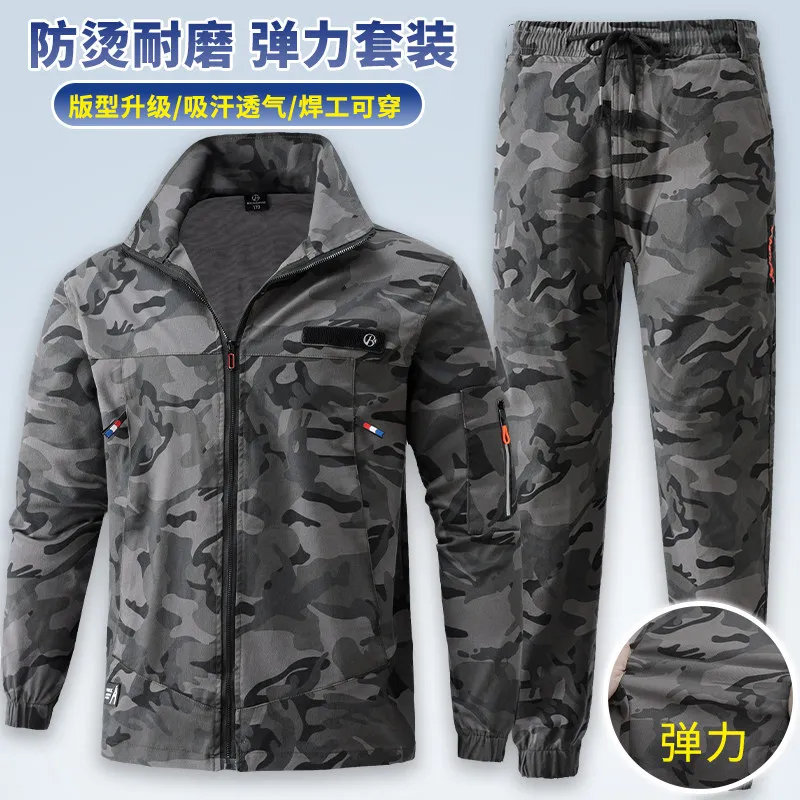 Spring Camouflage Overalls Suit Men's Cotton Stretch Construction Site Work Labor Clothing Anti-Scald