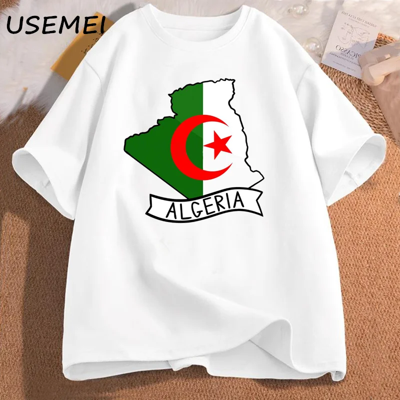 Algeria Flag Map T Shirt Algeria Trip Tee Algerian T-Shirt O Neck Graphic Tees Women Men Cotton Short Sleeve Tshirt Man Clothes