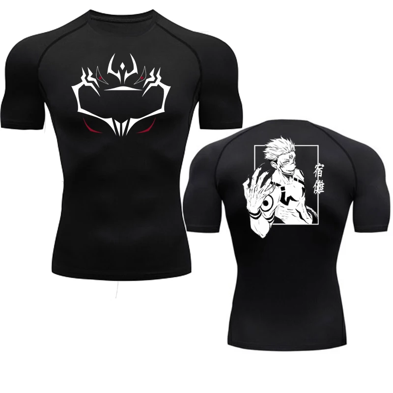 Men Anime Compression Running T-Shirt Fitness Tight short  Sleeve Sport T-shirt Training Jogging Shirts Gym Sportswear  DryQuick