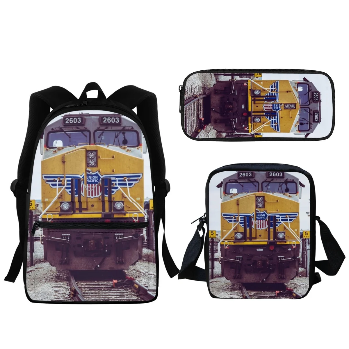 Steam Locomotive Print Boys Kids Backpack Fashion Zipper BookBags Back to School Gift Portable Travel Messenger Bag Stationery