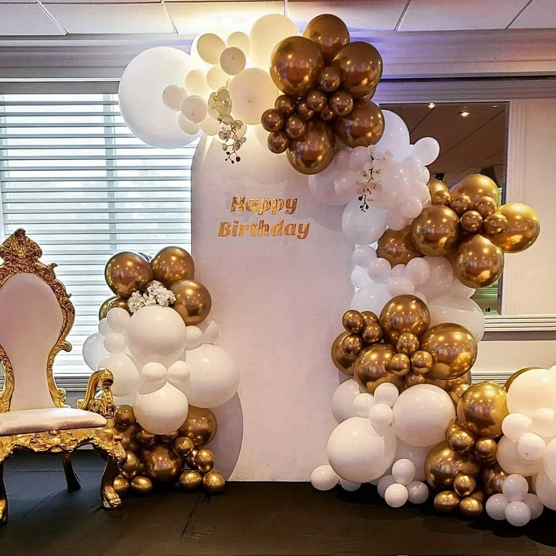 156pcs White and Gold Birthday Balloon Wreath Arch Set Birthday Party Wedding Dress Celebration Anniversary Eid Decoration - view 4