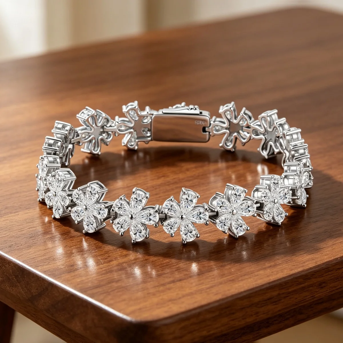 GXTRS Luxury Full Moissanite Flower Bracelets For Women S925 Silver Pear Cut Lab Diamond Hand Chains Wedding Fine Jewelry Gifts