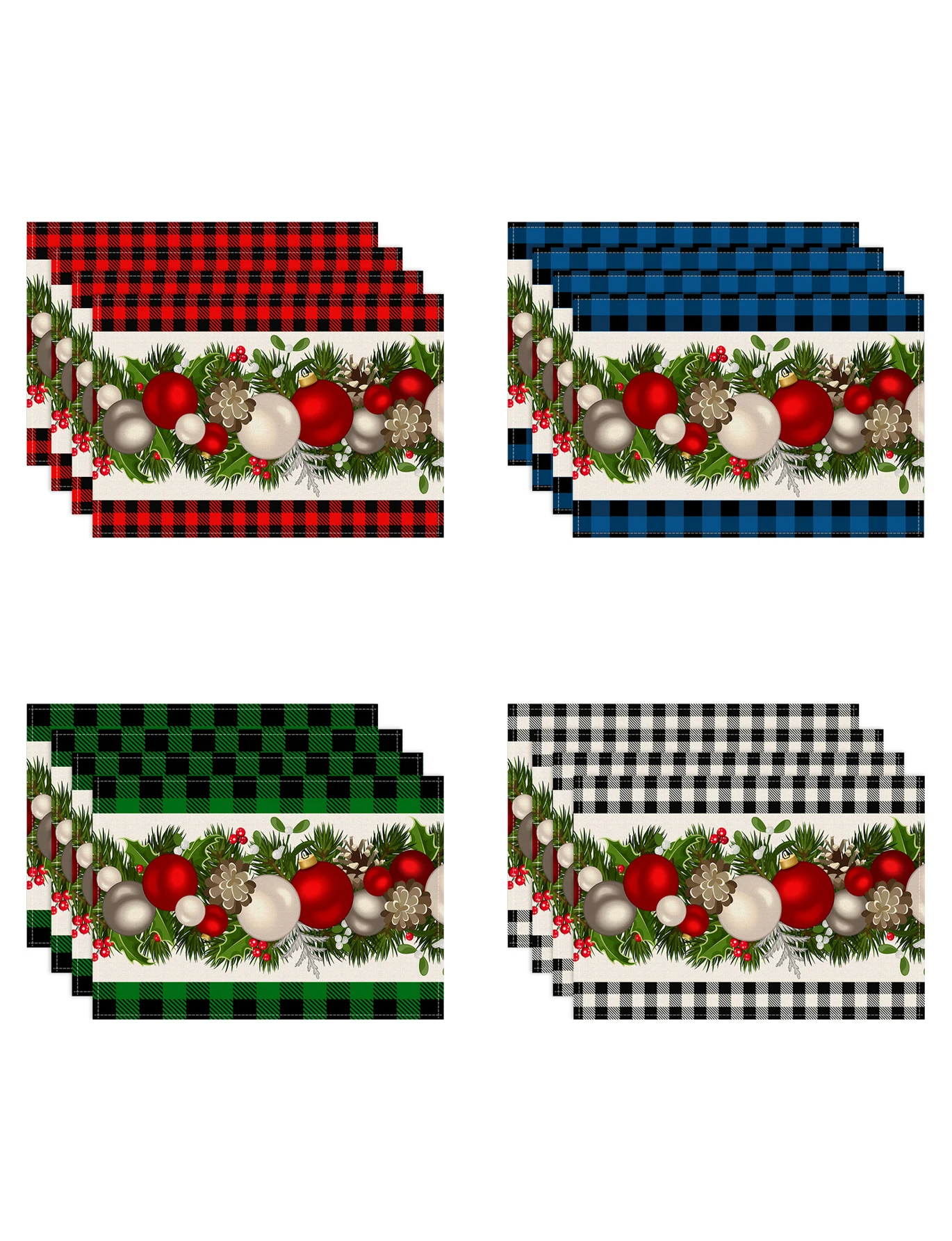 1/4/6pcs Christmas placemats, water buffalo checkered Christmas wreaths, anti slip insulation mats for Christmas party tables