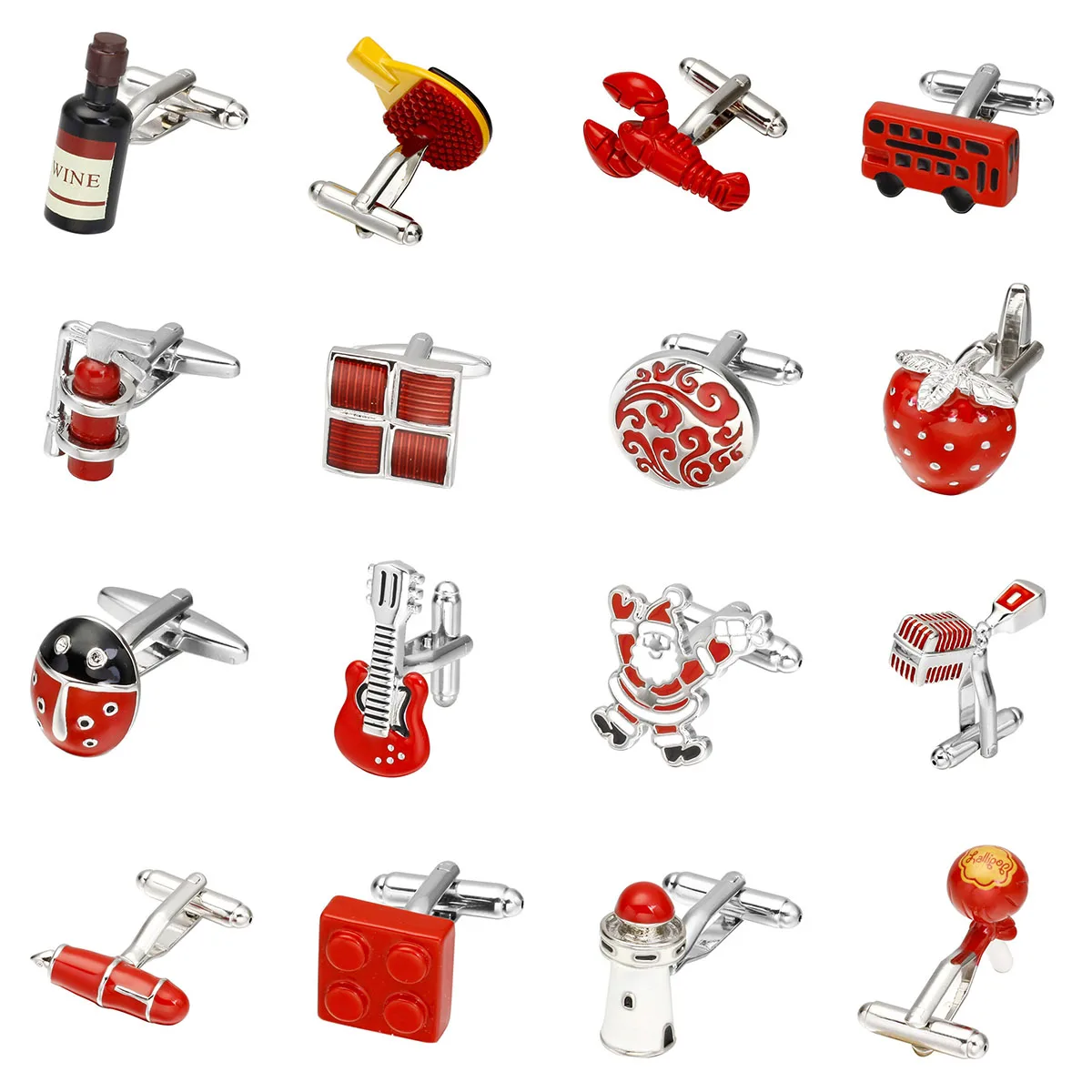 High Quality Enamel Red Cufflinks Men's and Women's Racket/wine bottle/lobster/strawberry/lollipop Shirt Cuff Button Jewelry