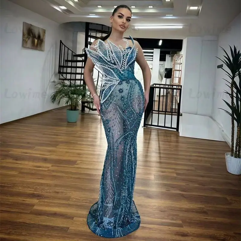 Couture 3D Leaf Design Mermaid Wedding Party Dress Beaded Crystals Engagement Gowns 2025 Arabic Illusion Prom Dresses For Women