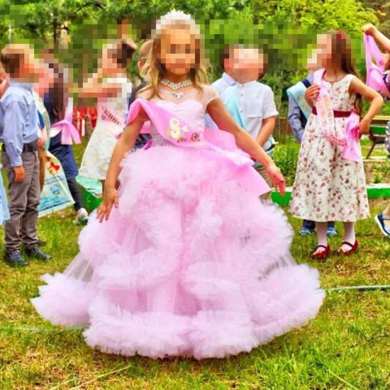 

Cloud Flower Girl Dresses For Weddings Vestidos daminha Kids Pageant Ball Gowns Beads First Communion Dresses For Girls Costume