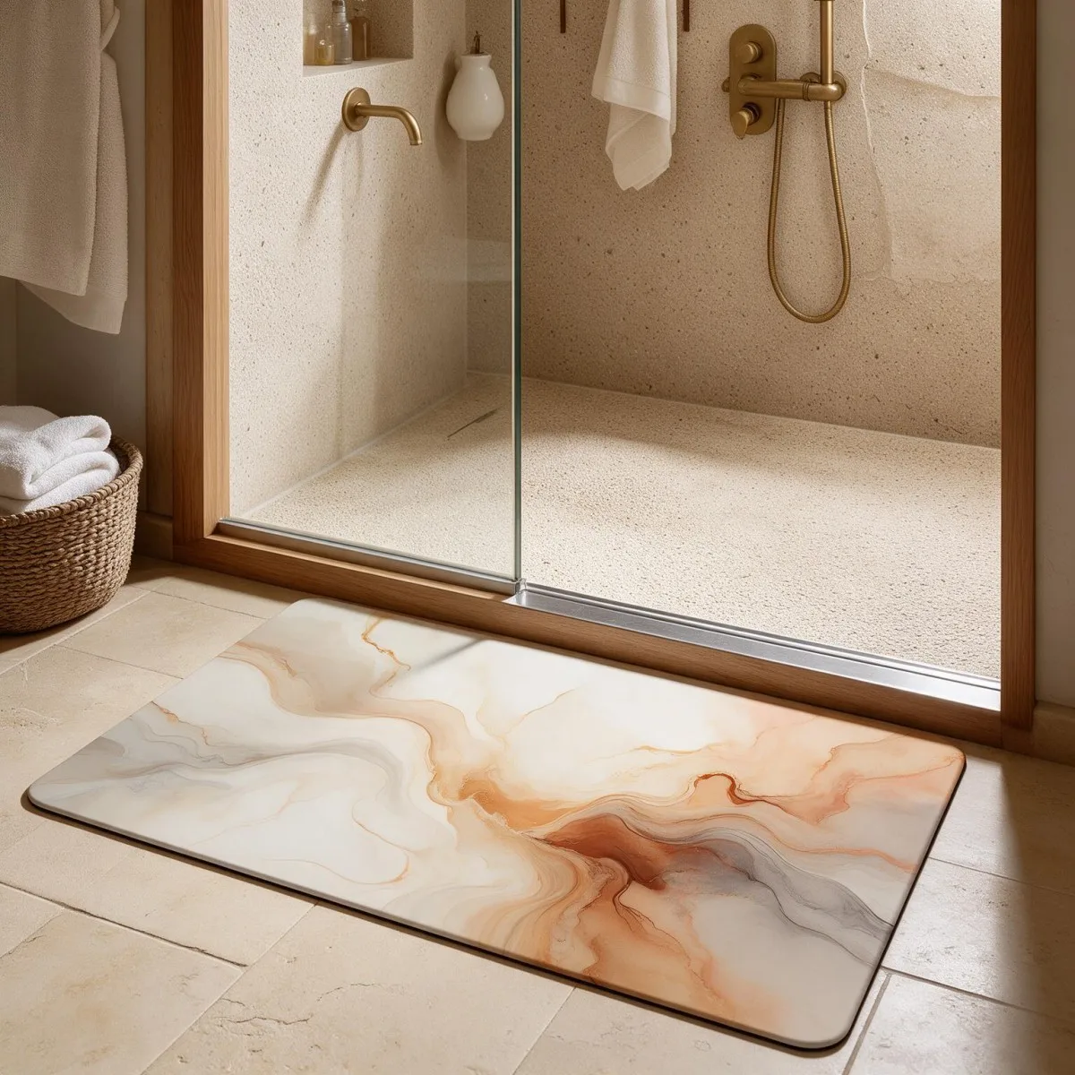 Tappetino da bagno quadrato, assorbente, in fango di diatomee, antiscivolo, con fondo in gomma, ideale per il bagno e l’ingresso.