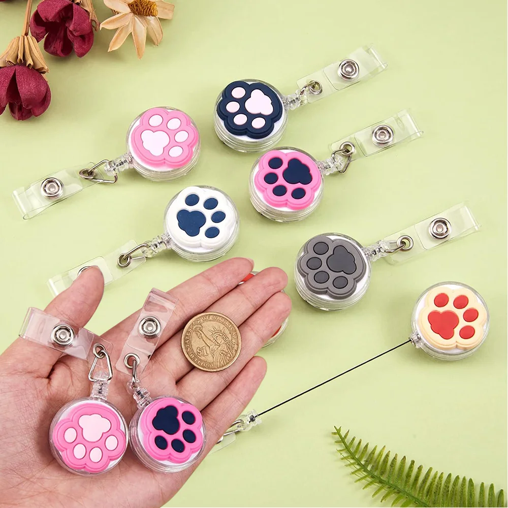 1Pcs Cute Cat Paw Badge Reels Cartoon Retractable Animal Badge Holder Nurse Doctor ID/IC Work Card Holder Office Supplies Gifts