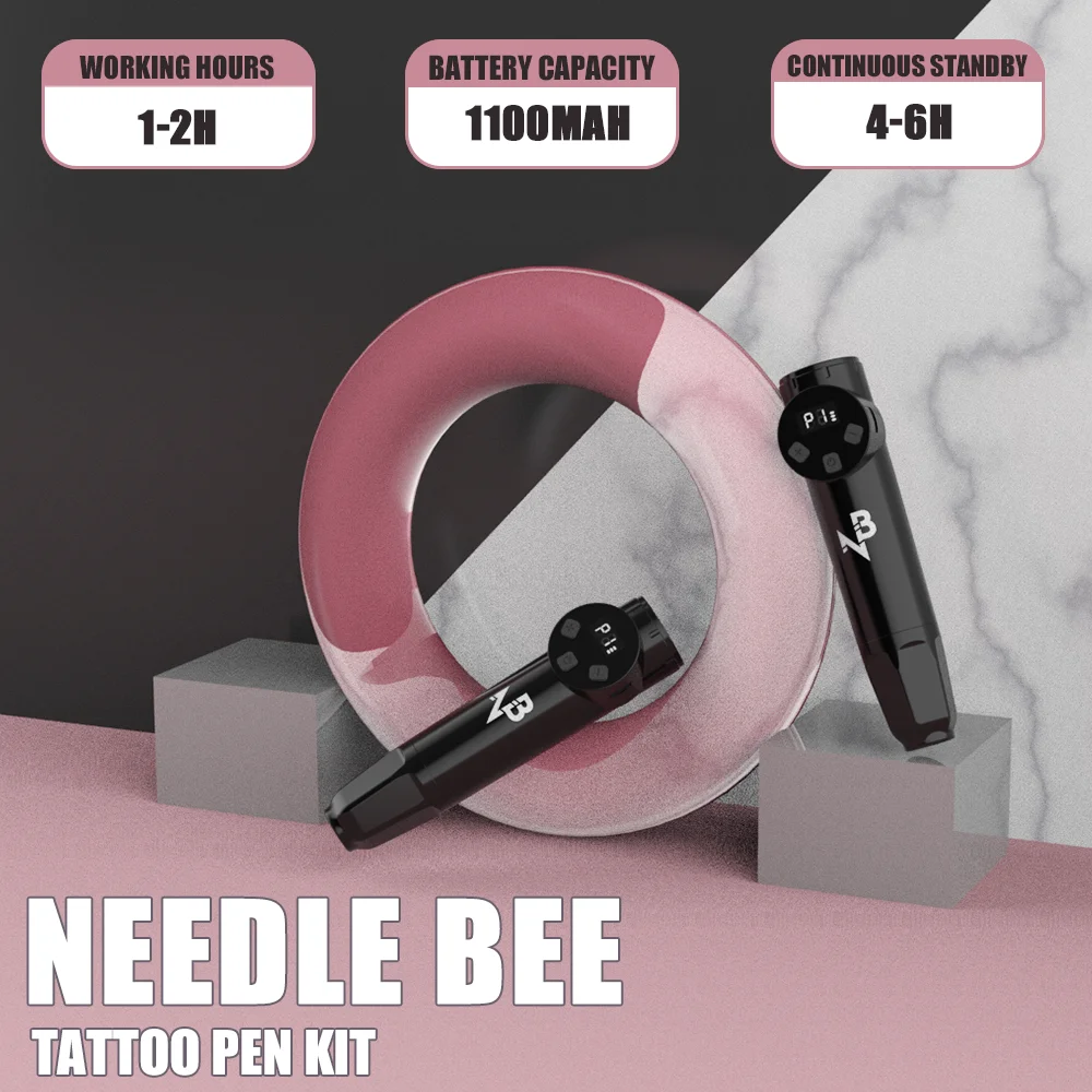 NB Black Wireless Rotary Tattoo Pen Kit, Complete Tattoo Starter Set with 7 Colors Tattoo Ink, Cartridge Needles