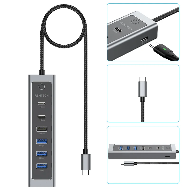 Imagem -05 - Rshtech-alumínio Usb c Hub para pc Laptop Splitter com Usb-a e Usb-c Portas de Dados Extensão de Dados Portas Usb 3.2 Gen2