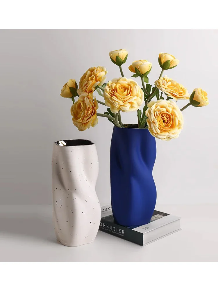 Nordic light luxury style twisted flower vase ceramic inner glaze hydroponic home