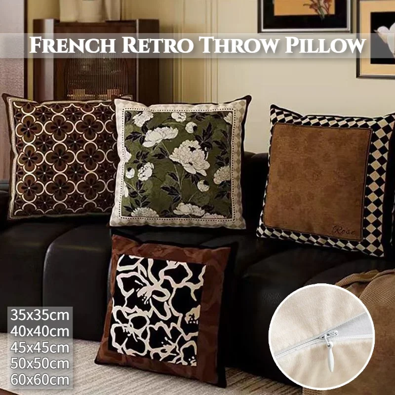 

French Retro Pillow 35/45/50cm Vintage Flower Bird Design Cushion with Cover for Living Room Sofa Car Bedside Luxury Home Decor