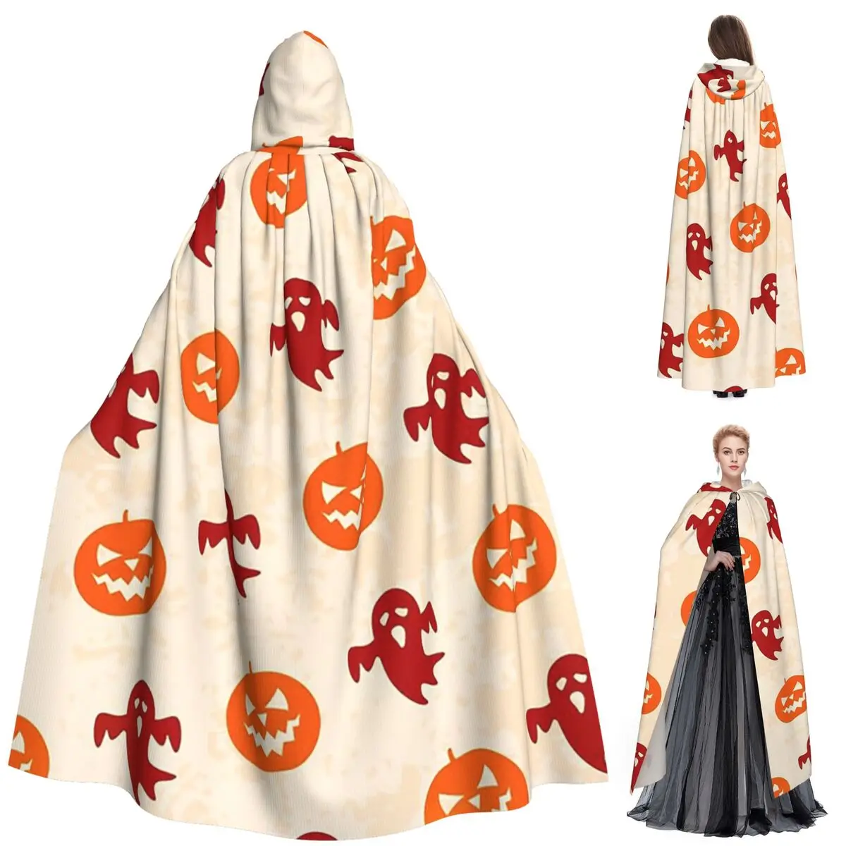 

Хэллоуин Тыква и Забавный Призрак Мультфильм Длинный Плащ С Капюшоном Ведьма Средневековый Костюм Косплей Накидка Хэллоуин Вампир Взрослый Унисекс