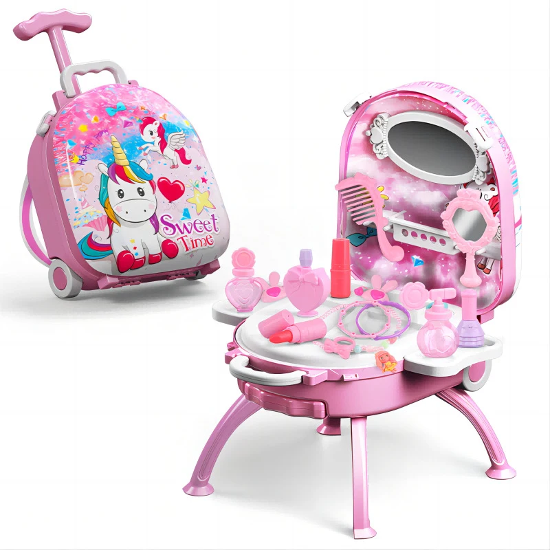 4 in 1 Girl Makeup Toy Suitcase Set with Fashion Accessories Princess Beauty Set Pretend Play Toy Gift For Kids