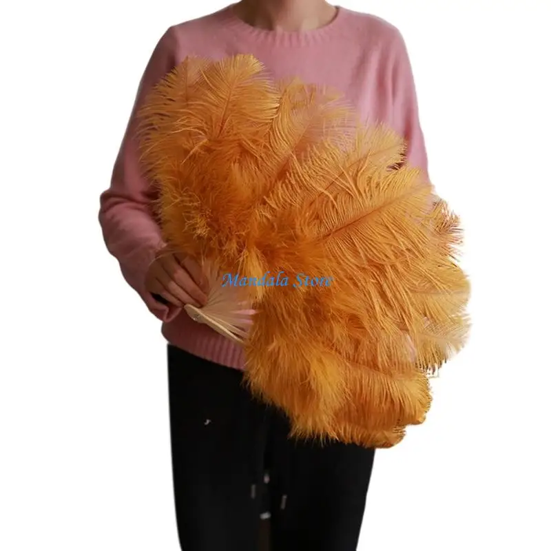 U2JC Large Feathered Flapper Folding Fan with Bamboos Ribs for Stage Dance Event