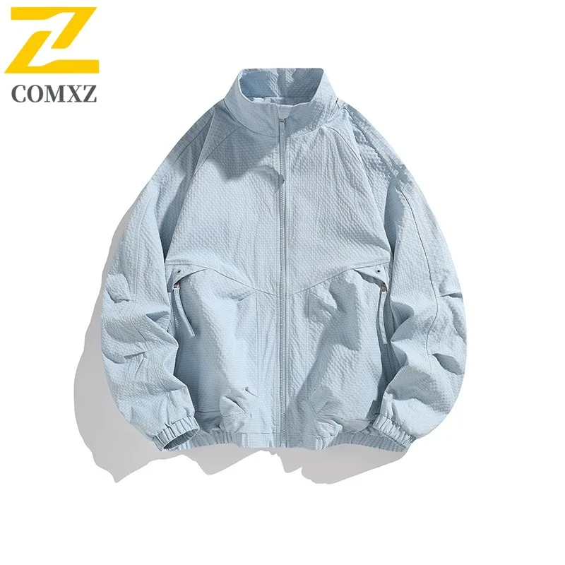 

COMXZ Men Autumn New Jacket Luxury Outdoor Adventure Multi-Purpose Coat Stylish Baseball Collar Travel Lightweight Windbreaker