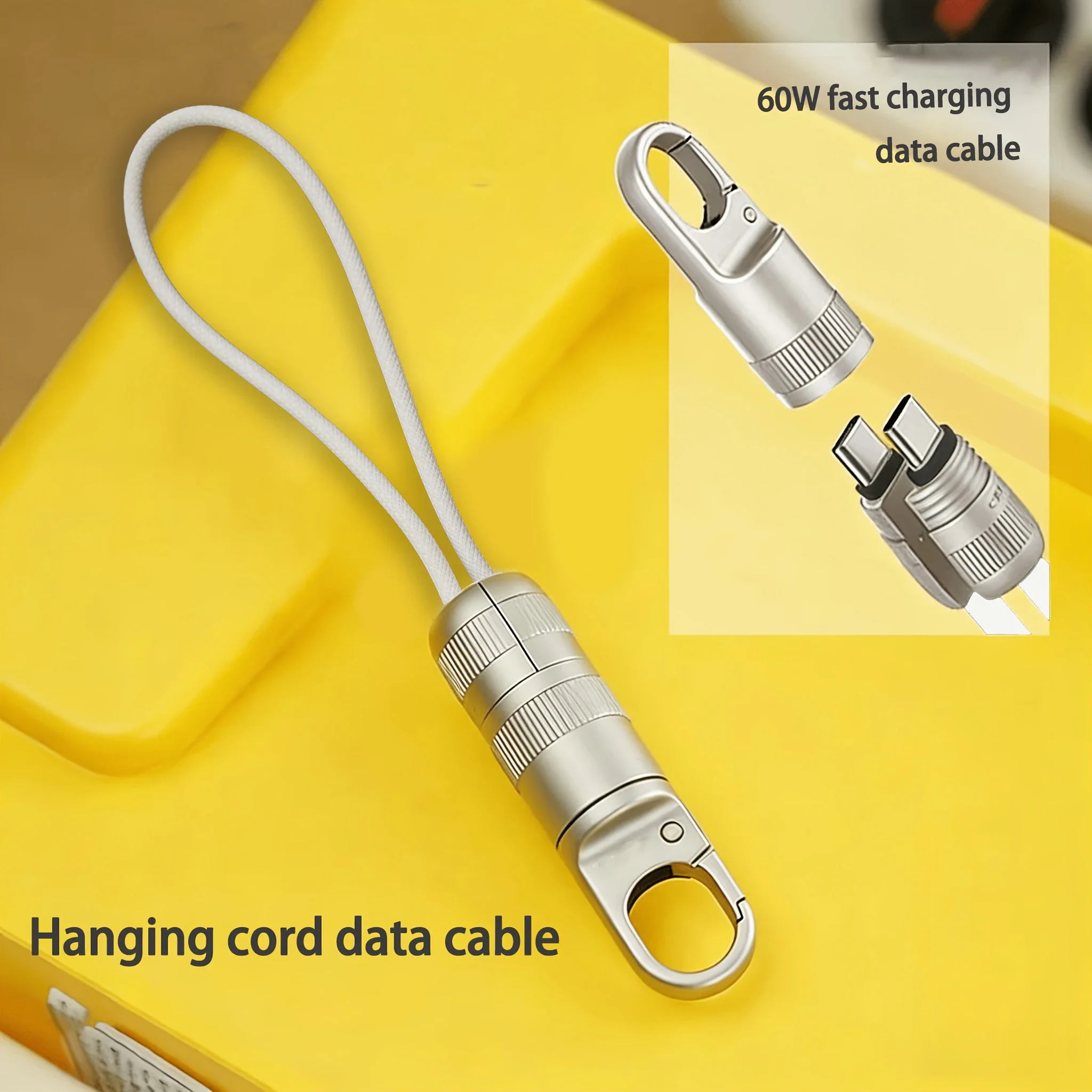 HANNUO 60W Short USB C Cable Fast Charging Type C to Type C Cable Keychain Short Line for iphone Samsung OPPO USB Braided Cable