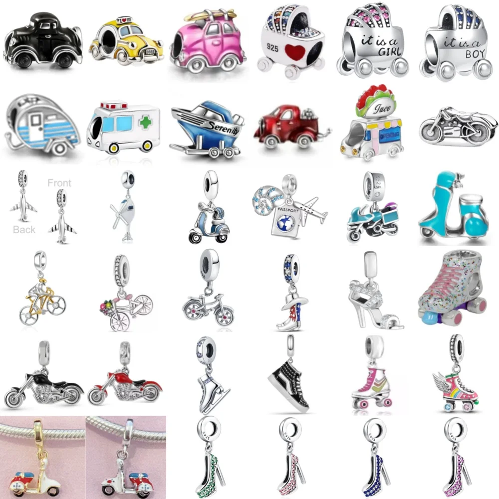 

925 Silver,Ambulance,Motorcycle,Airplane,High Heels,Ice Skating Shoe Bead Pendant,Bracelet DIY Accessory,Exquisite Jewelry