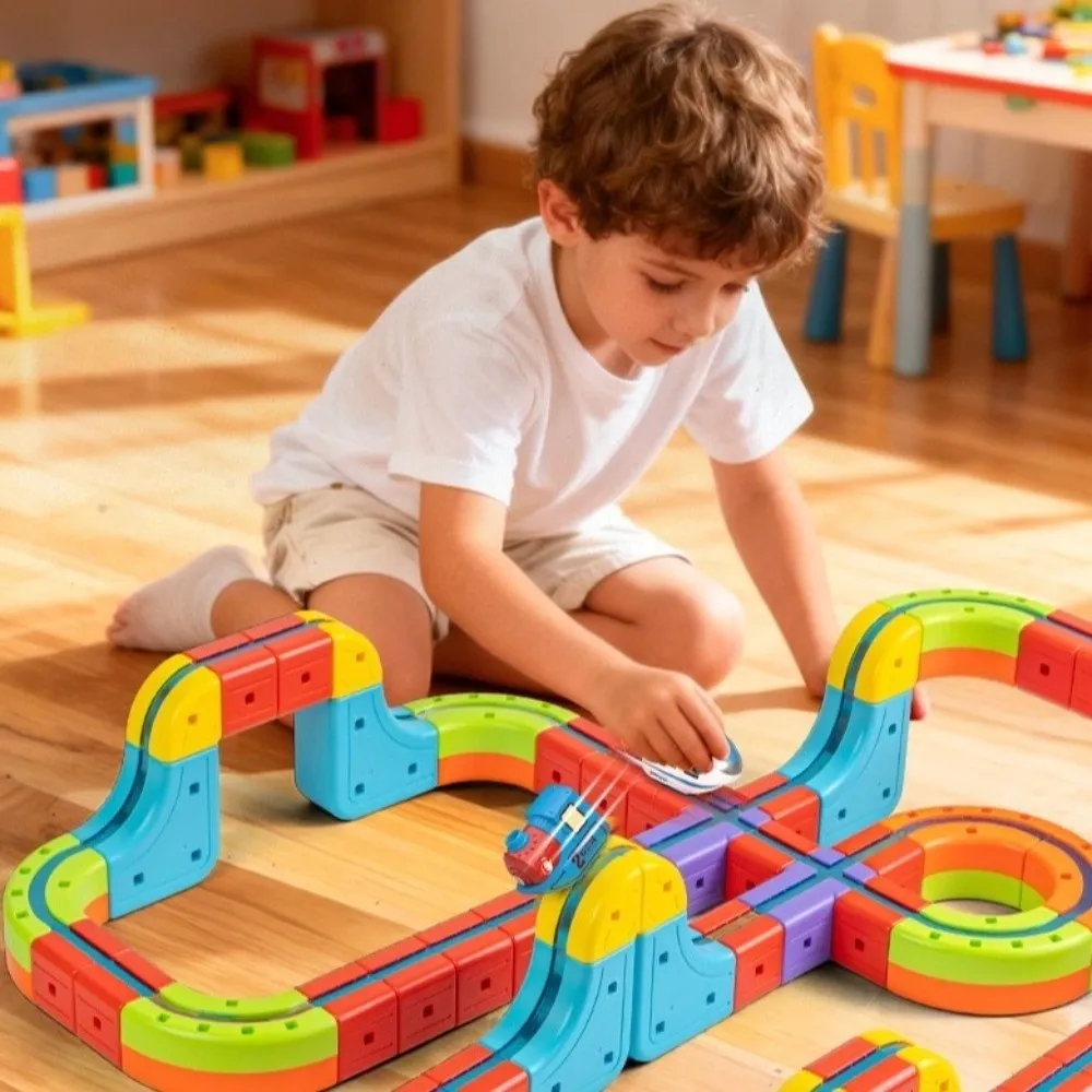 3D Track Fusio magnetische auto DIY met trein- en verkeersborden Cube Track Trackle Set magnetische baanbouwstenen