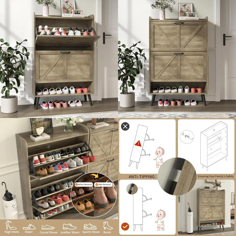 

Slim Entryway Shoe Storage Cabinet with 2 Drawers, Farmhouse Style Organizer for Hidden Shoe Storage Solutions