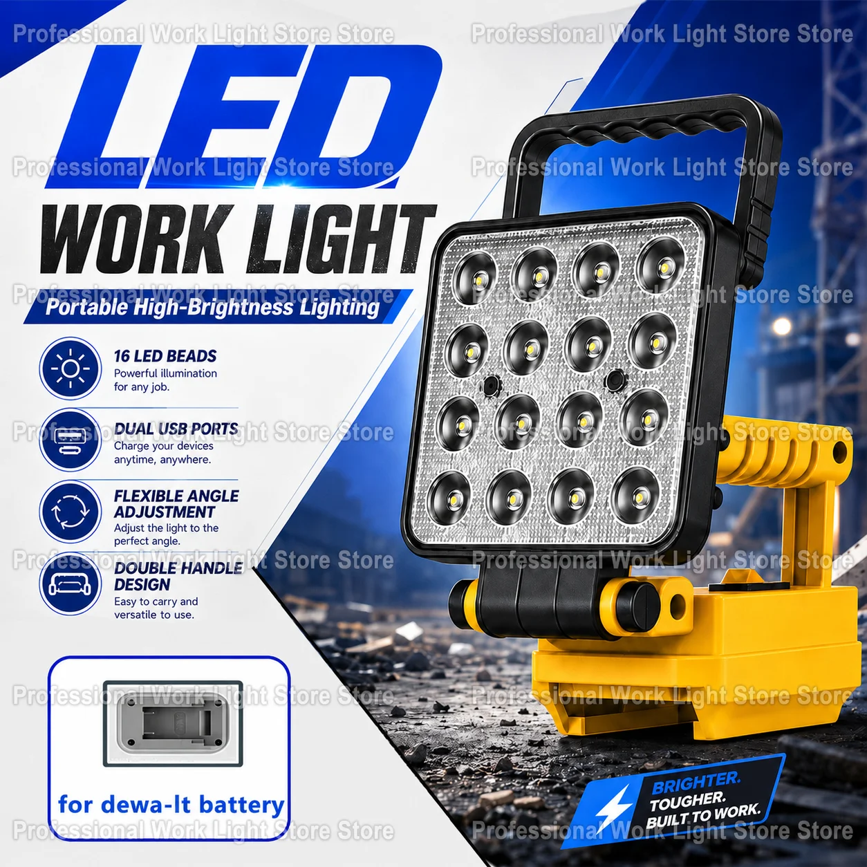

for dewalt outdoor light,LED Work Light, flashlight dewa-lt , Compatible with dewal-t battery , Dual Handles, Waterproof