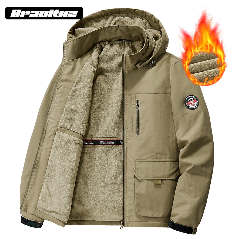 New Men Autumn Winter Outdoor Casual Windproof Waterproof Jacket Coats Men Fashion Detachable Hooded Cargo Jacket Men