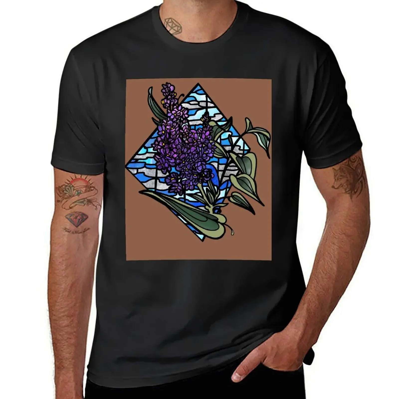 Lilac stained glass T-Shirt cotton graphic tees shirts graphic summer tops t shirts for men graphic