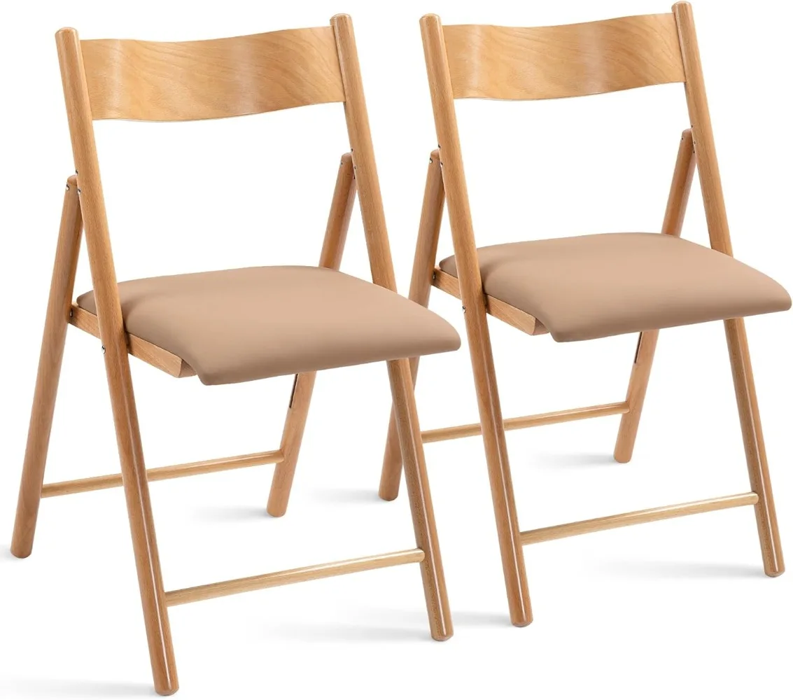 MEFUN-Chaises Pliantes en Bois, Rembourrées avec Coussin en Faux Cuir, Portable et Assemblé, pour Salle de Bain, 2 Paquets