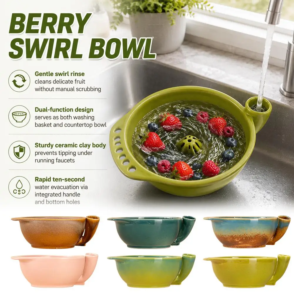  Self Spinning Berry Washer Vortex Fruit Cleaning Bowl Strawberry Blueberry Washing Drainer Kitchen Colander Swirl Design Tool - view 3