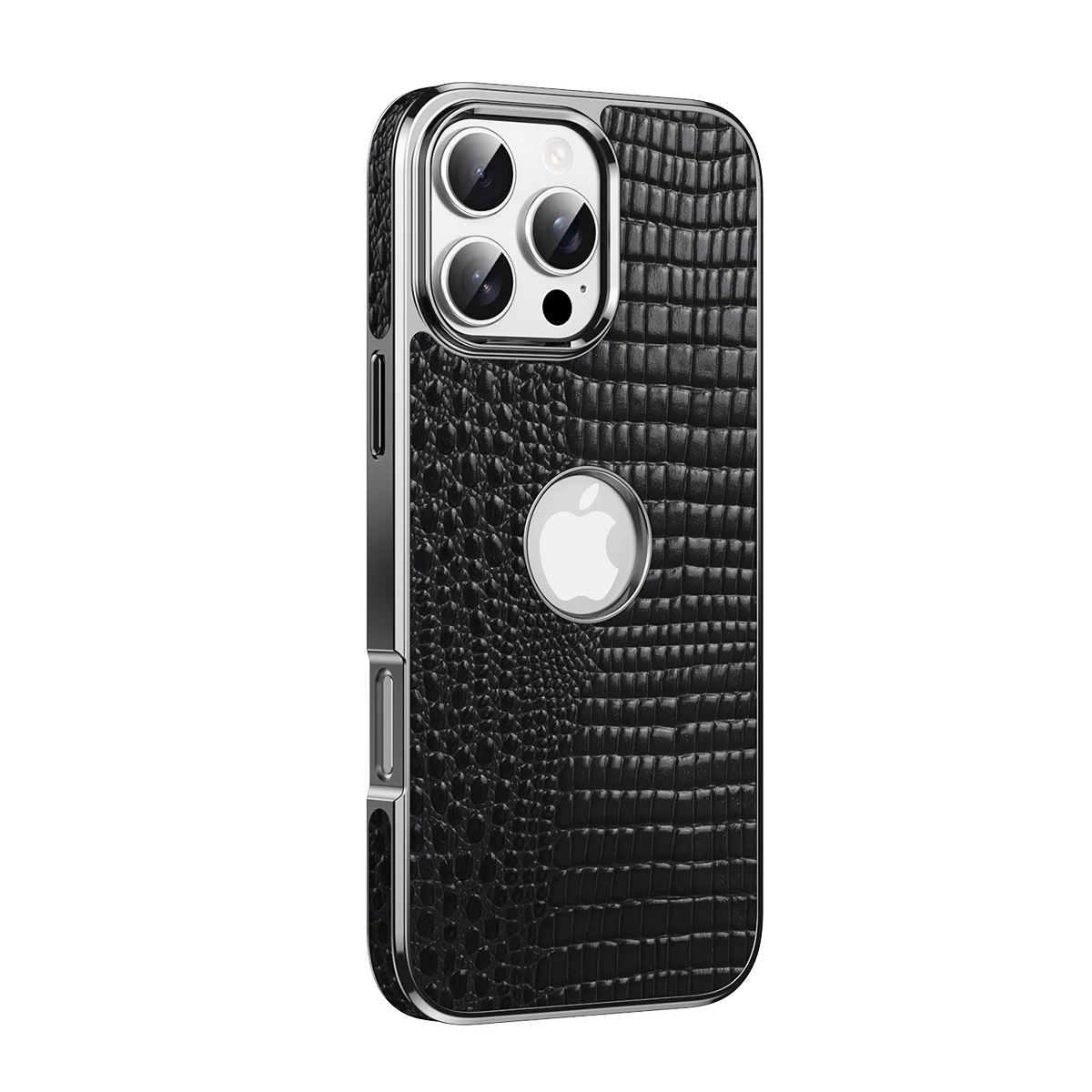 

Premium PC electroplating+Genuine crocodile grain leather Back Cover For iPhone 17 Air 16 15 14 Pro Max shockproof Phone Case