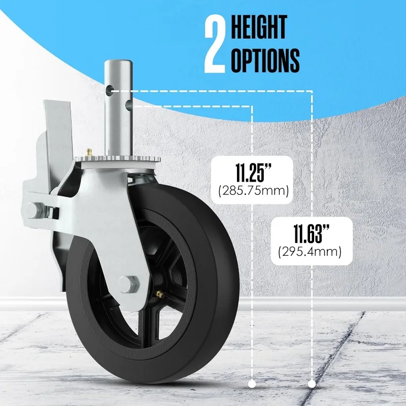 Ruedas de andamio, ruedas de andamio, 8 pulgadas, 4400 LB. Capacidad, juego de 4, frenos de doble bloqueo, accesorios de grasa, giratorio