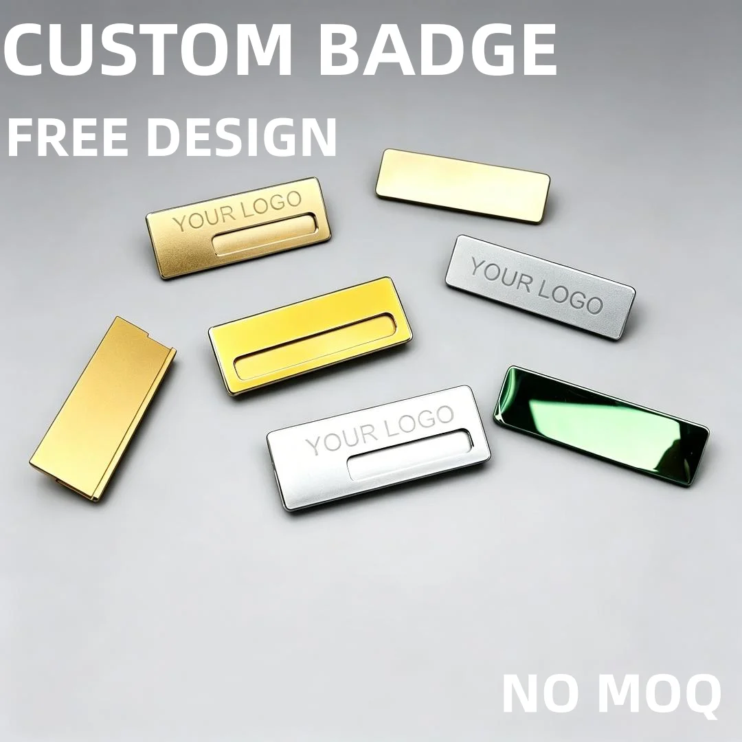 Personalized Name Tags Free Design No MOQ Rectangle Metal Engraved Nameplate Custom Logo Staff Employee ID Name Badge