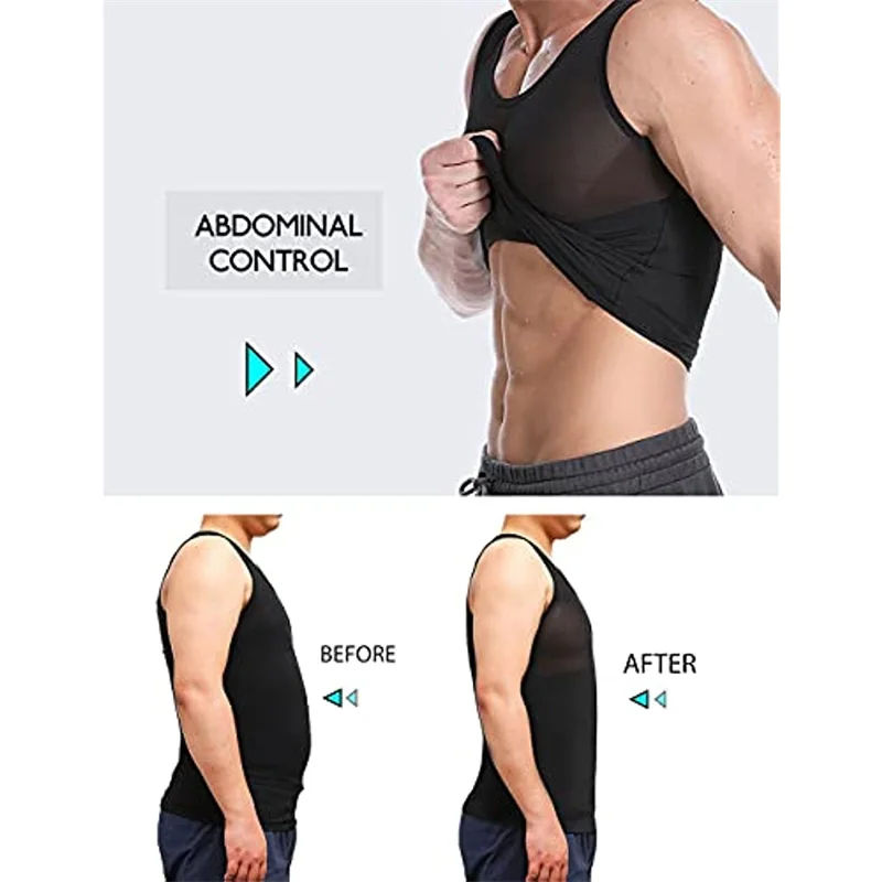 Aiithuug Tummy Control Waist Men Body Shaper Vest Tummy Control Tank Top Compression Double Compress Waist Slimming Shirts